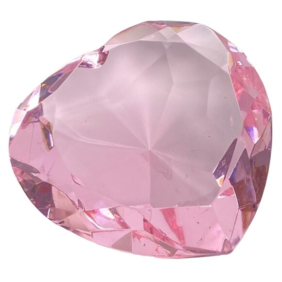 Crystal Glass Heart Shaped Clear Pink Paperweight Wedding Gift Home Office Decor - Picture 4 of 8
